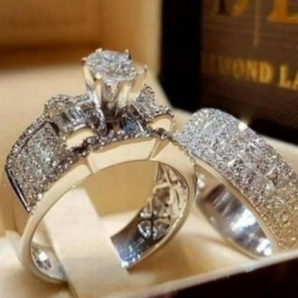 (2)💍New  2 pc diamond ring   engagement set size 7